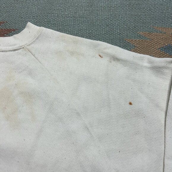 Vintage 70s 80s crewneck sweatshirt blank white stained grunge worn adult XL - Picture 12 of 12